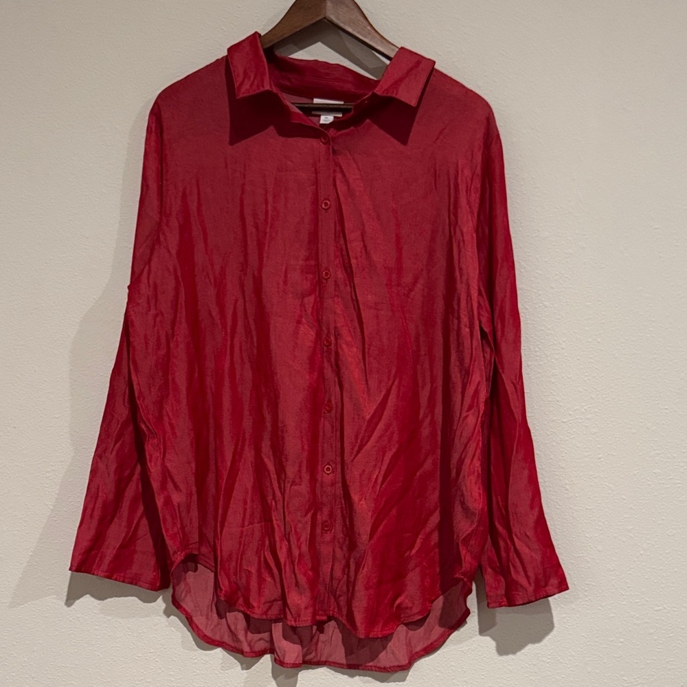Lularoe Sheer Red Button Down Blouse - image 2